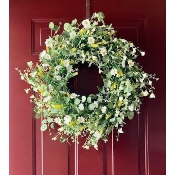New White Daisy Wreath 24 Inch Spring Summer Wreath Fake Silk Floral Wreath - Picture 1 of 1